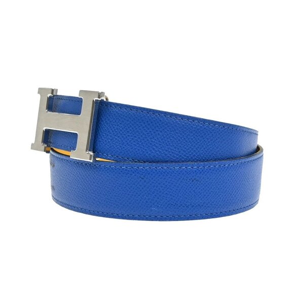 HERMES H Logo Constance Reversible Buckle Belt Leather #80 SHW Blue YW 82YH574 - Picture 2 of 16